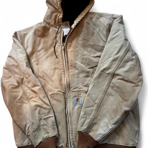 Carhartt Duck Active Jacket J130 Distressed Faded Canvas Tan Brown Men’s XL - Picture 1 of 8
